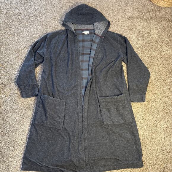 Carbon 2 Cobalt Mens Gray Plaid Sherpa Hood Long Sleeve Cotton Robe Pockets Warm - Picture 1 of 12
